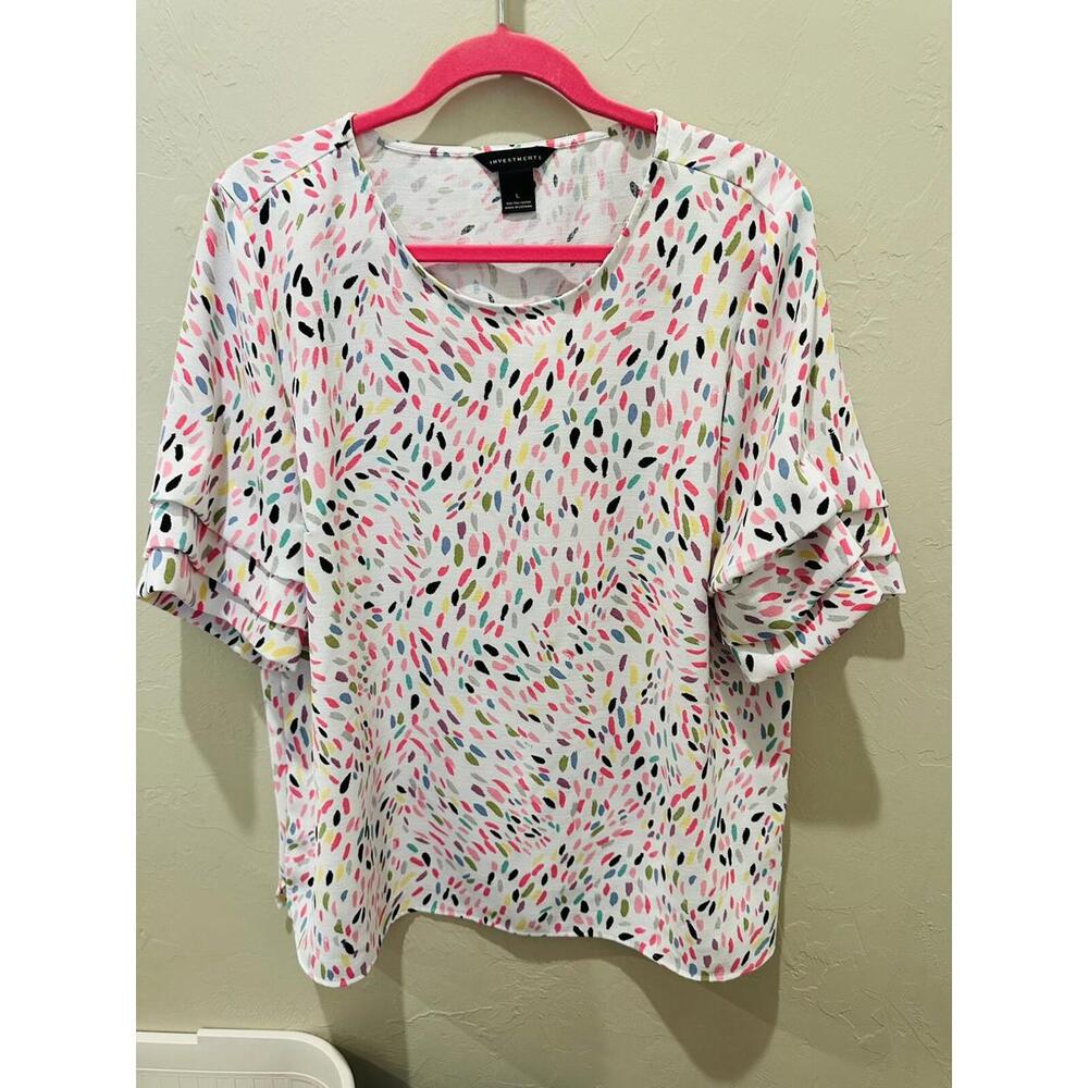 Investments T Shirt Blouse Multi Colored Polka Dots Size XL